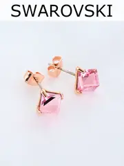 Серьги-гвоздики Миражи с розовыми кристаллами-кубиками Swarovski