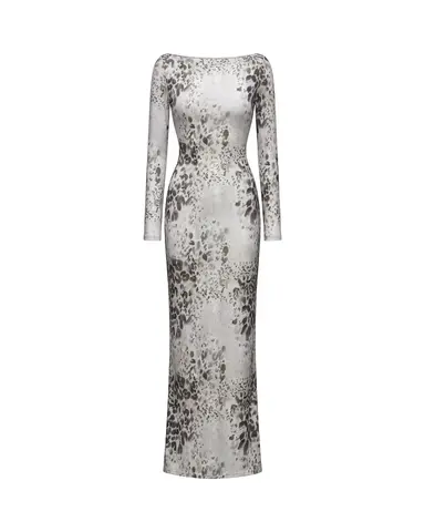 Монет макси (Monet maxi), платье макси из молочной сетки с анималистичным принтом
