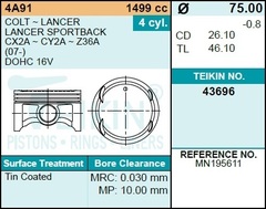 Поршень двигателя TEIKIN 43696 STD (4шт/упак)