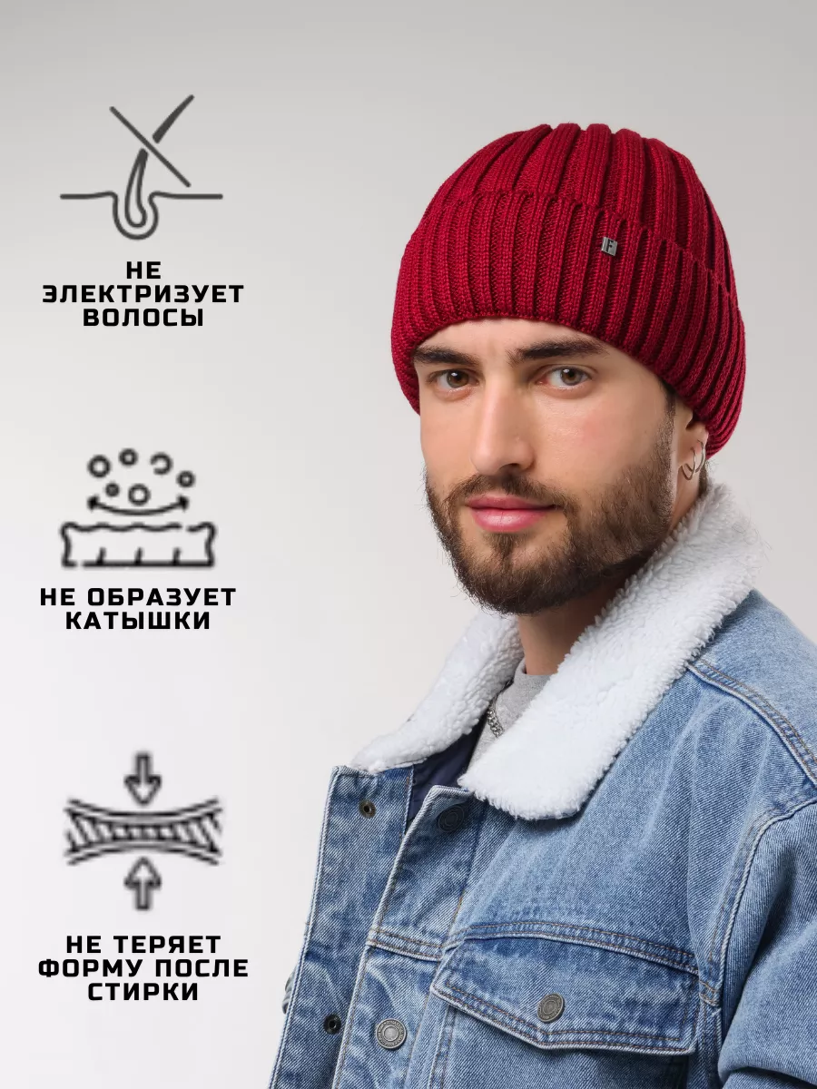 Шапка зимняя на флисе вязаная бини