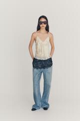 ZARA ЖАККАРДОВЫЙ ТОП С ШЕЛКОМ — ZW COLLECTION, ЭКРЮ