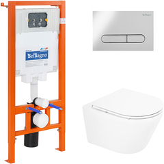 BelBagno Tre BB8001CHR/SC/BB002-80/BB005-PR-CHROME Инсталляция с унитазом, сиденьем и клавишей смыва, цвет: белый фото