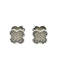 56074 - Серьги Trendy клевер двухсторонние на английском замке с изумрудной вставкой
