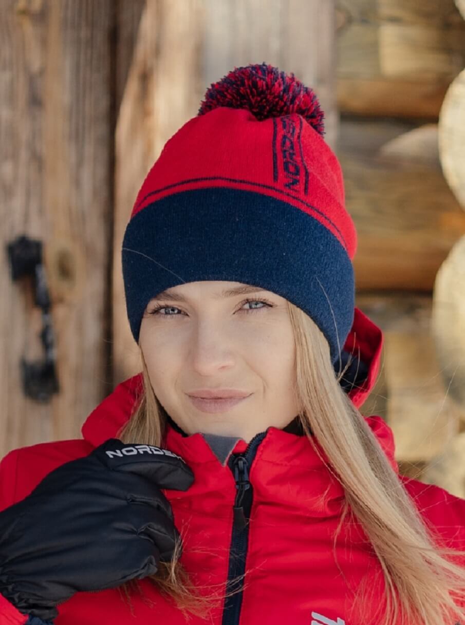 Вязаная шапка с ветрозащитой Nordski Arctic WS raspberry