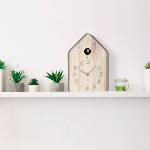 Часы с кукушкой настенные с маятником QQ-UP, серо-бежевые