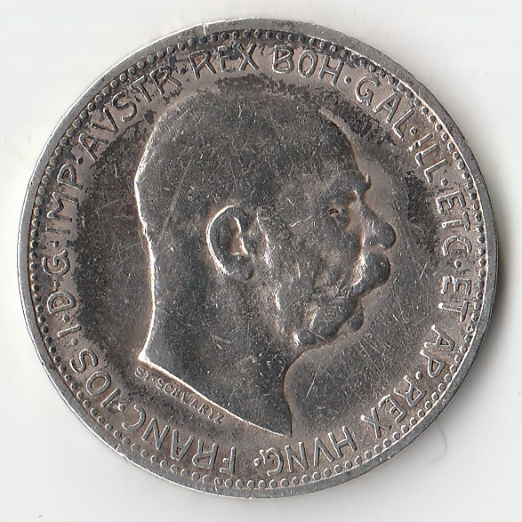 Монета 1 крона Австрия Франц Иосиф 1912 года.