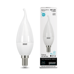 Лампа Gauss LED Elementary Свеча на ветру 6W E14 450 lm 4100K  34126