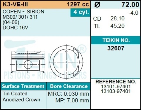 Поршень двигателя TEIKIN 32607 STD (4шт/упак)
