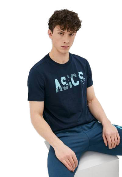 Asics Seasonal Logo Tee футболка для бега мужская темно-синяя