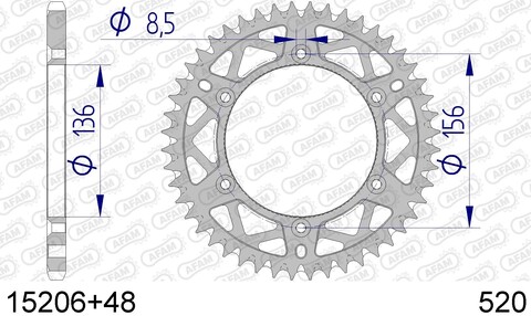15206+48 звезда задняя (ведомая) алюминиевая, самоочищающаяся, 520, AFAM