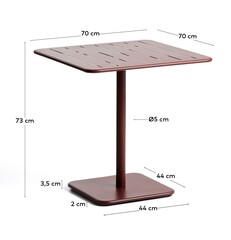 Уличный стол Brai из оцинкованной стали бордового цвета, 70 x 70 см