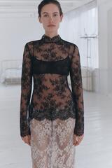 ZARA КРУЖЕВНОЙ ТОП С ВОРОТНИКОМ-СТОЙКОЙ, ЧЕРНЫЙ