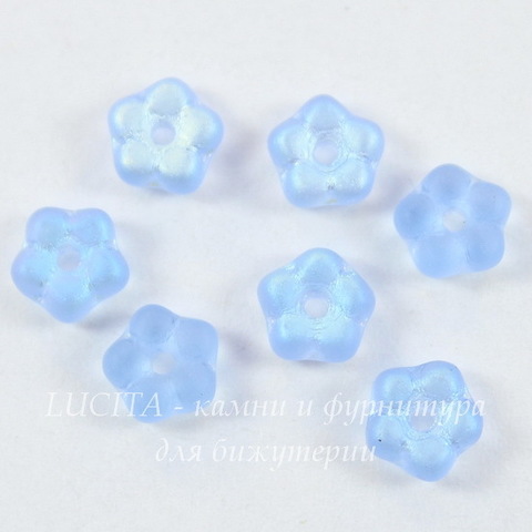 Бусина Buttercup flower Цветочек, 5 мм, светло-синяя матовая с AB-покрытием