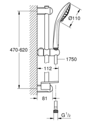Душевой гарнитур GROHE Euphoria (ручной душ, штанга 600 мм, шланг 1500 мм), хром (27243001)