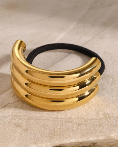 Резинка для волос металлическое полукольцо «TRIPLE HAIR CUFF SILVER», золото/серебро
