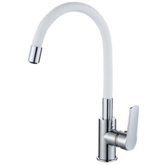 DR22022-White Смеситель для кухни с гибким цветным изливом, белый