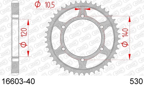 16603-40 звезда задняя KAWASAKI VN 800, SUZUKI GSX, TL 1000 (ведомая) стальная, 530, AFAM (JTR499.40)