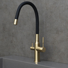 Lemark LM5083LGN-Black Смеситель для кухни с гибким изливом с подключением к фильтру питьевой воды, высота излива 32 см, длина 20 см, нерж. сталь / светлое золото нано