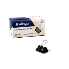 
          Зажимы для бумаг 25 мм, Alingar, черные, уп. 12 шт