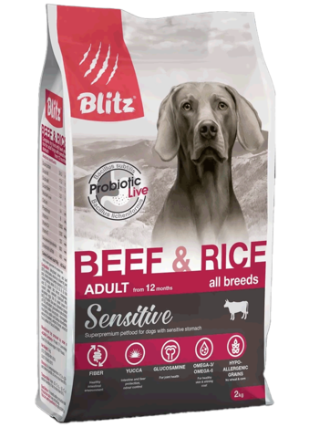 Blitz Adult Small Breeds сухой корм для взрослых собак (говядина и рис) 2 кг