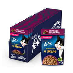 Felix Sensations пауч для взрослых кошек утка,шпинат кусочки в желе 75 г