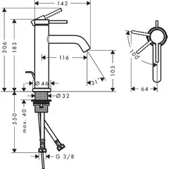 Смеситель для раковины 110, с донным клапаном, бронза Hansgrohe Tecturis S 73314140