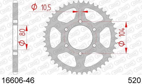 16606-46 звезда задняя KAWASAKI NINJA, Z 800, KAWASAKI ZX 6 (ведомая) стальная, 520, AFAM (JTR478.46)