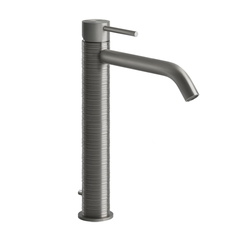 Gessi 316 54303#239 Смеситель для раковины на 1 отверстие, высокий, h=305мм, с донным клапаном, излив 156мм, цвет: steel brushed фото