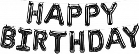 Шар К Надпись, Happy Birthday, Черный, 16
