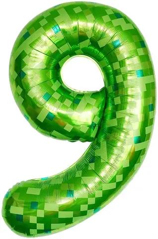 Шар (40''/102 см) Цифра, 9 Пиксели, Зеленый