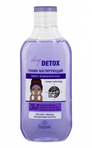 Флоресан DEEP DETOX Тоник матирующий, эффект фарфоровой кожи, 300мл Ф-18a
