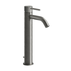 Gessi 316 54304#239 Смеситель для раковины на 1 отверстие, высокий, h=305мм, с донным клапаном, излив 123мм, цвет: steel brushed фото