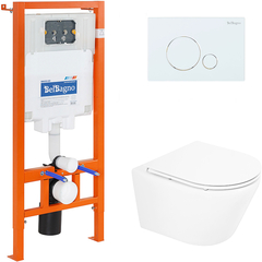 BelBagno Tre BB8001CHR/SC/BB002-80/BB014-SR-BIANCO Инсталляция с унитазом, сиденьем и клавишей смыва, цвет: белый фото