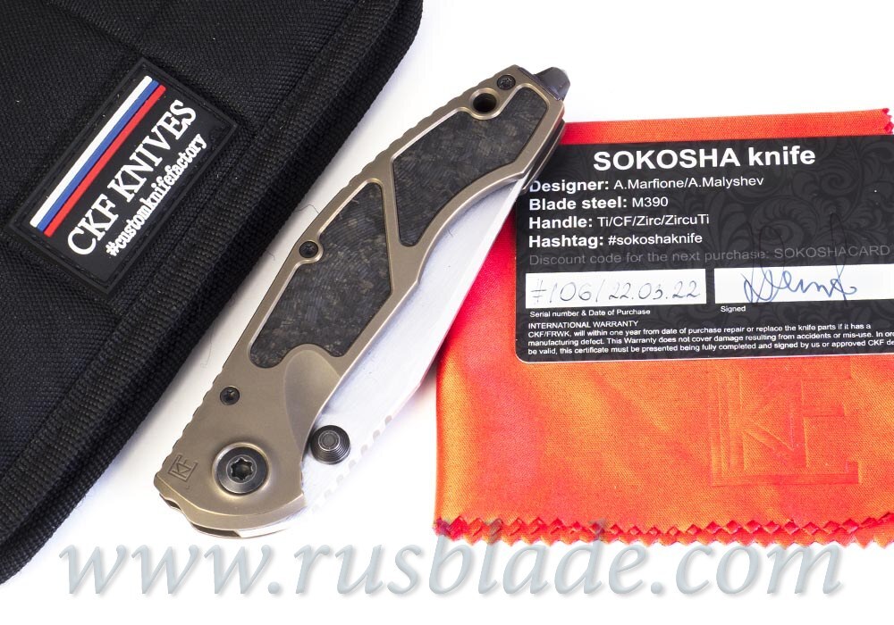 CKF/Marfione Sokosha collab knife (M390, Ti, CF, zirc, Timascus)