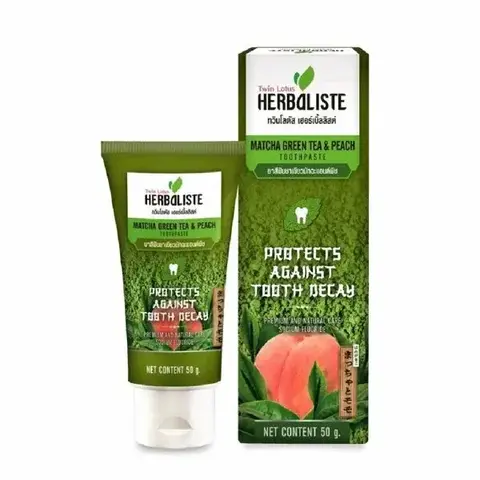 Herbalsite MATCHA GREEN TEA & PEACH Toothpaste Protects against tooth decay Twin Lotus Зубная паста ЗЕЛЁНЫЙ ЧАЙ МАТЧА И ПЕРСИК защита от кариеса 50 г