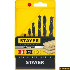 STAYER M-type, 8 шт: 3-4-5-6-7-8-9-10 мм, набор спиральных сверл по дереву (2942-H8)
