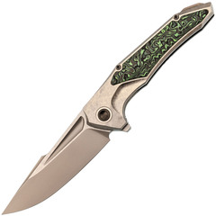 Фото Складной нож TUOTOWN Guerrero, сталь M390, рукоять Grey Crystal Ti/Green Carbon Fiber