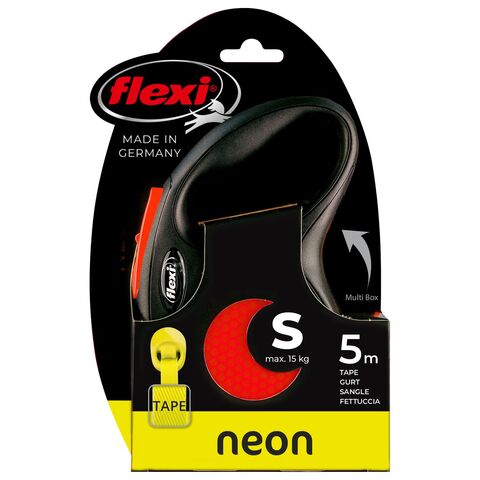 Flexi рулетка Neon New - S (до 15 кг) светоотражающая, оранжевый неон (5 м, лента)