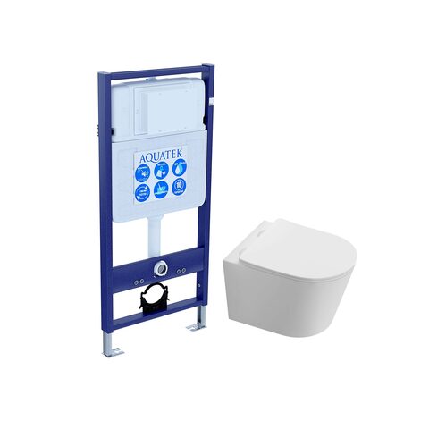 Aquatek SET Aquatek ТАУРУС Т SET Aquatek ТАУРУС Т (рама Aquatek Standard INS-0000012(без клавиши и крепежа)+Унитаз подвесной AQ1580T-00 ТАУРУС  с тонким сиденьем soft-close