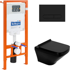 BelBagno Sela BB3201CHR-MB/BB3201SC-MB/BB002-80/BB007-PR-NERO.M Инсталляция с унитазом, сиденьем и клавишей смыва, цвет: чёрный фото