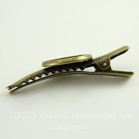 Основа для заколки с сеттингом для кабошона 16 мм, 45х18 мм  (цвет - античная бронза)