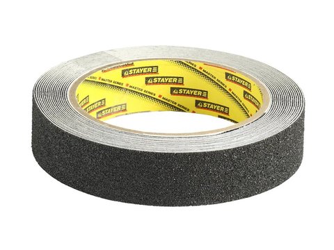 STAYER 25 мм, 5 м, черная, противоскользящая клейкая лента, Professional (12270-25-05)