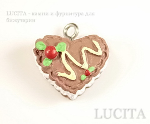 Подвеска "Тортик-сердечко" 17х17 мм (цвет - античное серебро) ()