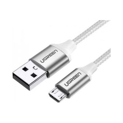 Кабель UGREEN US290 (60153) USB 2.0 A to Micro USB Cable Nickel Plating Aluminum Braid 2м белый/Silver
