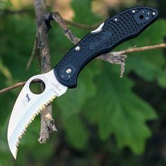 Фото Складной нож Tasman Salt 2 - Spyderco 106SBK2, сталь H1 Satin Serrated, рукоять термопластик FRN, чёрный