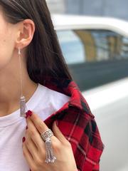 4642 - Серьги длинные из серебра с подвесками кисточками с цирконами огранки капля