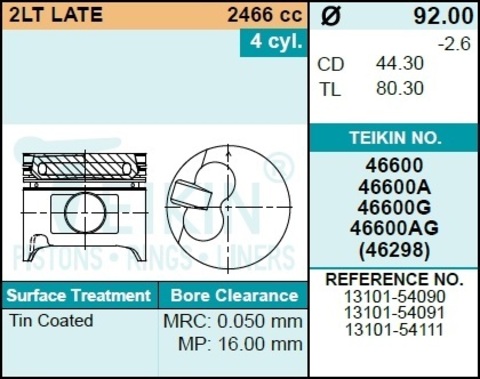 Поршень двигателя TEIKIN 46600A 0.50 (4шт/упак)