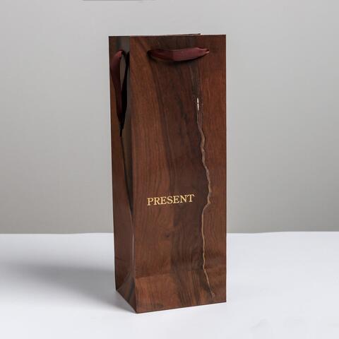 Пакет подарочный ламинированный под бутылку «Wood present»