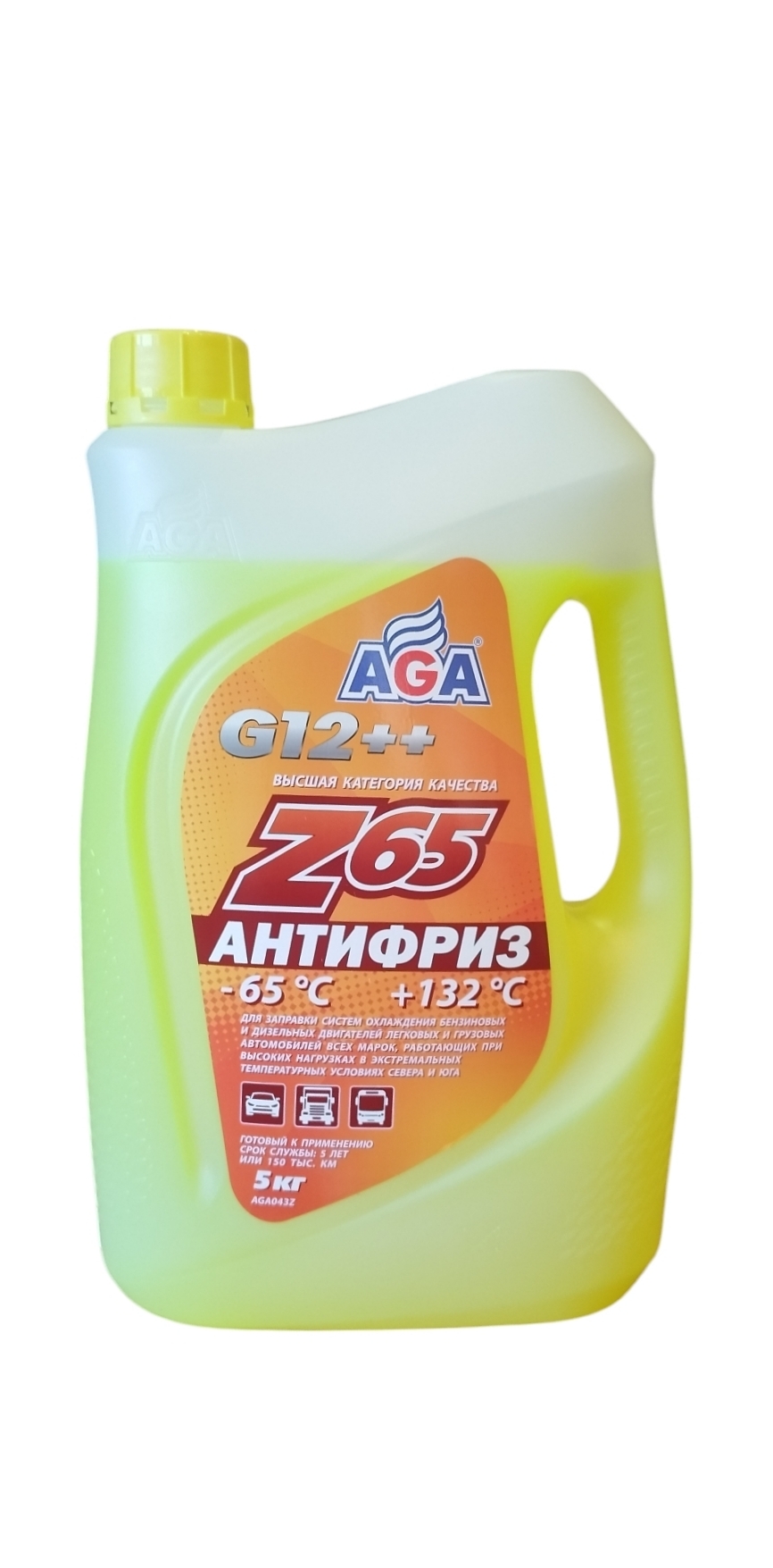 Антифриз AGA Z-65 G12++ готовый -65C желтый 5кг