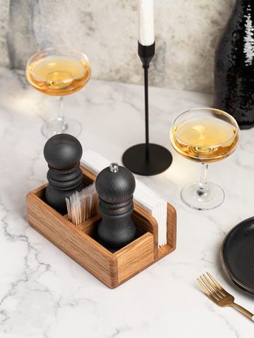 Oak Napkin Holder with salt&pepper sections Oak Napkin Holder with salt&pepper sections